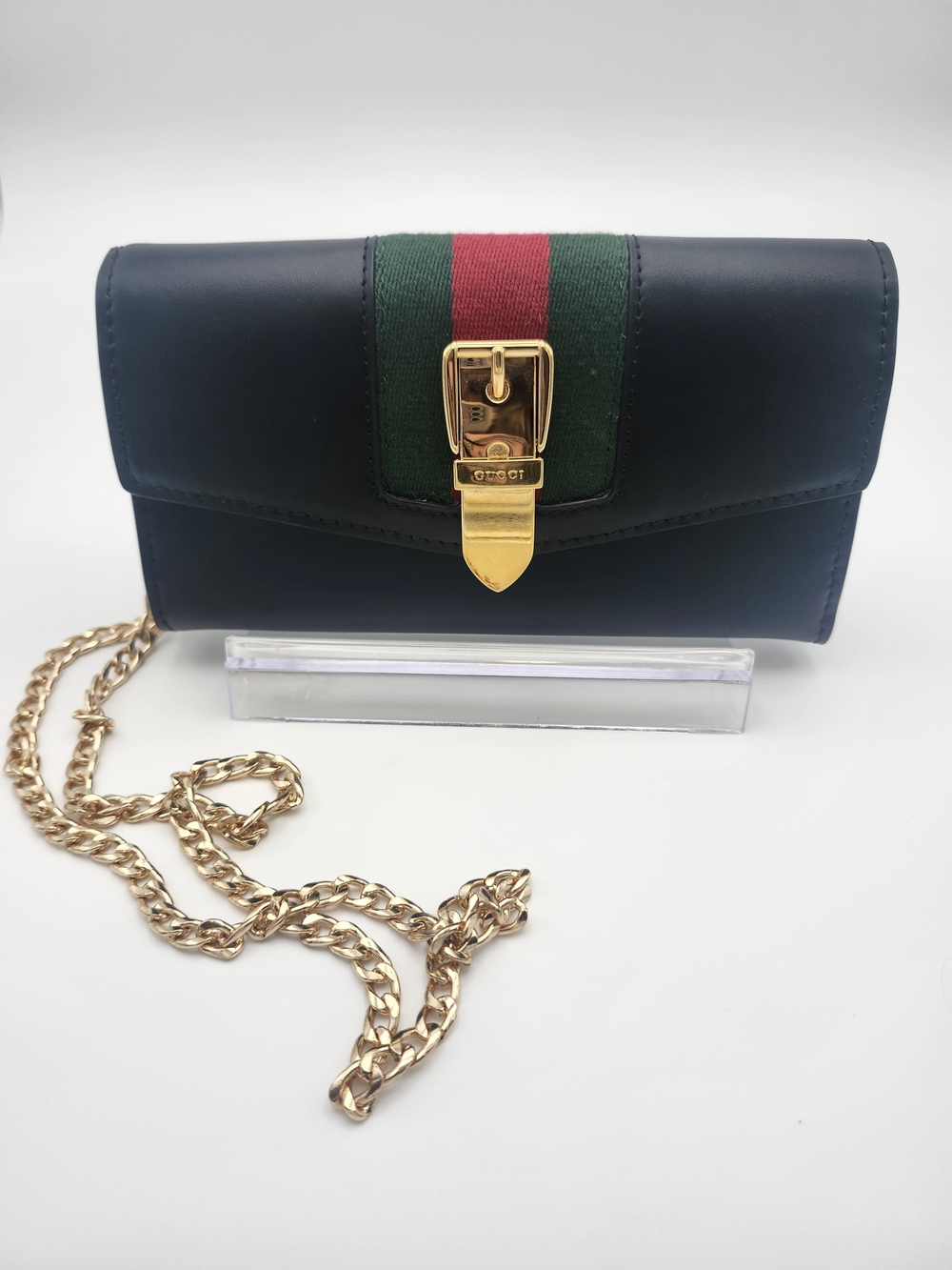 Authentic Gucci Black Sylvie Continental Wallet On Chain W Gucci Dustbag - Picture 2 of 12